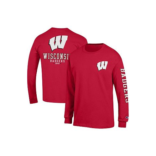 Champion Mens Red Wisconsin Badgers Team Stack Long Sleeve T-shirt