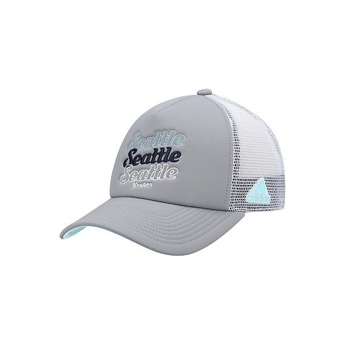 Adidas Womens Gray White Seattle Kraken Foam Trucker Snapback Hat