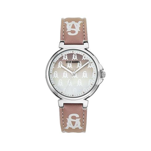 Womens Ombre Tan and White Polyurethane Leather Strap with Steve Madden Logo and Stitching Watch 36mm
