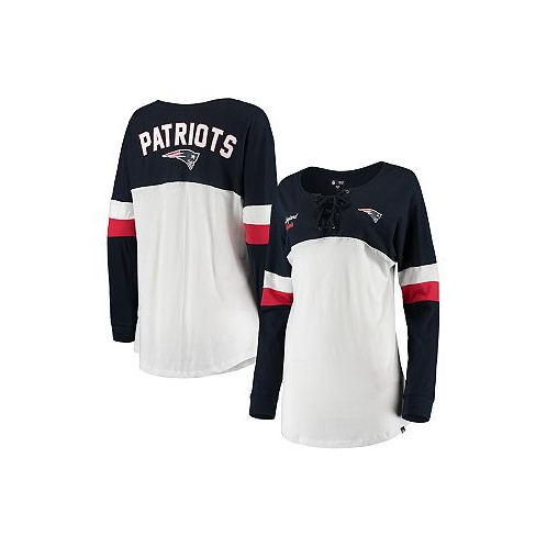 New Era Womens White Navy New England Patriots Athletic Varsity Lace-Up V-Neck Long Sleeve T-shirt