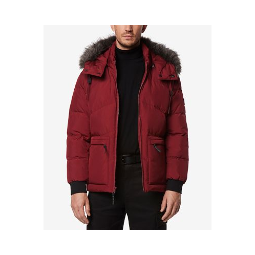 Marc New York Mens Down Bomber with Faux Fur Trim and Removable Hood