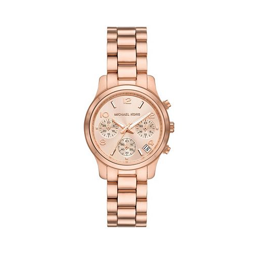 Michael Kors Womens Runway Chronograph Rose Gold-Tone Stainless Steel Bracelet Watch 34mm