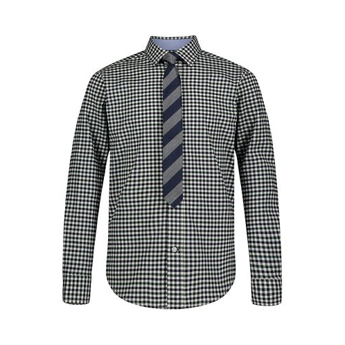 Tommy Hilfiger Big Boys Long Sleeve Stretch 3 Color Gingham Shirt and Tie