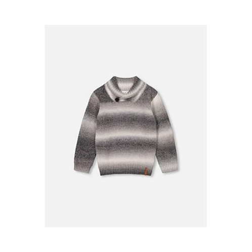 Deux par Deux Boy Grey Gradient Knitted Sweater With Collar - Toddler|Child
