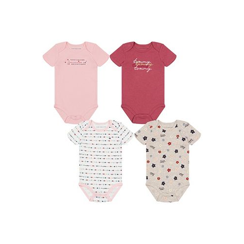Tommy Hilfiger Baby Girls Print-Logo Short Sleeve Bodysuits Pack of 4