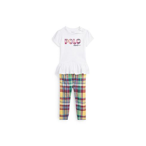 Polo Ralph Lauren Baby Girls Logo Jersey T-shirt and Plaid Leggings Set