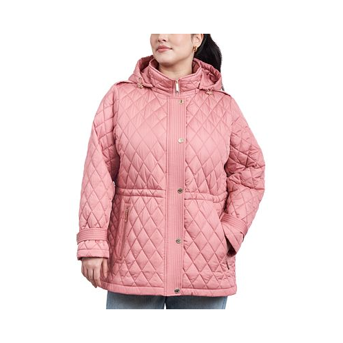 Michael Kors Womens Plus Size Quilted Hooded Anorak Coat