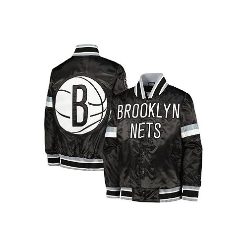 Starter Big Boys Black Brooklyn Nets Home Game Varsity Satin Full-Snap Jacket