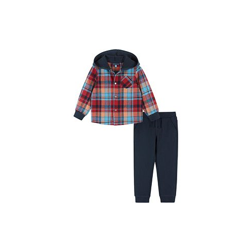 Andy & Evan Toddler/Child Boys Navy & Red Plaid Hooded Flannel Set