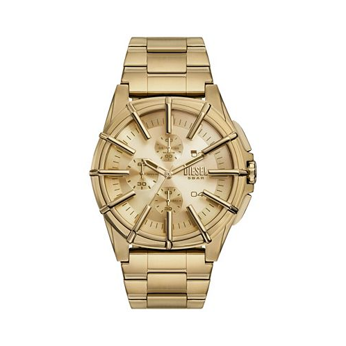 Diesel Mens Framed Chronograph Gold-Tone Stainless Steel Watch 44mm