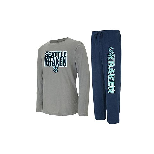 Concepts Sport Mens Navy Gray Seattle Kraken Meter Long Sleeve T-shirt and Pants Sleep Set