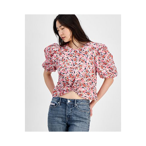 Tommy Hilfiger Womens Ditsy Floral Puff-Sleeve Top