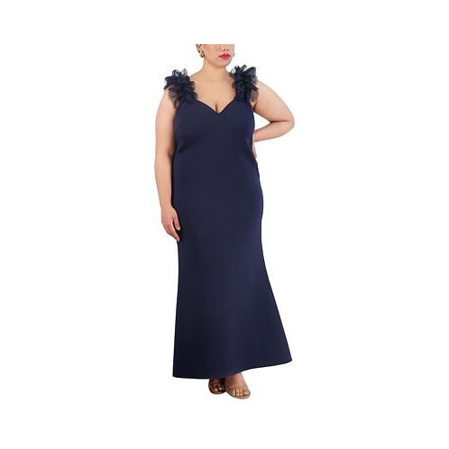 Eliza J Plus Size Tulle-Strap Sweetheart-Neck Gown