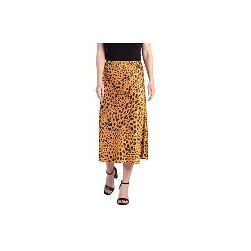 Standards & Practices Womens Silky Sateen Leopard Print Midi Skirt