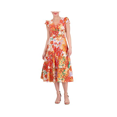Vince Camuto Womens Floral-Print Tiered Midi Dress