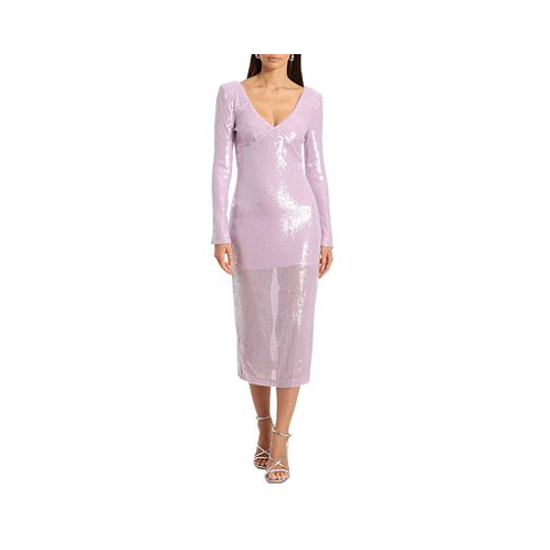 Avec Les Filles Womens Sequined Bodycon Midi Dress