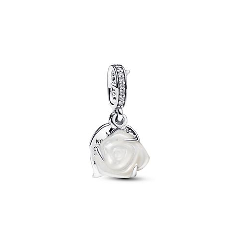 Pandora White Rose Bloom Double Dangle Charm in Sterling Silver