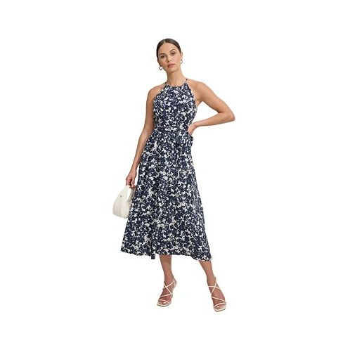 DKNY Womens Floral-Print Halter-Neck Midi Dress