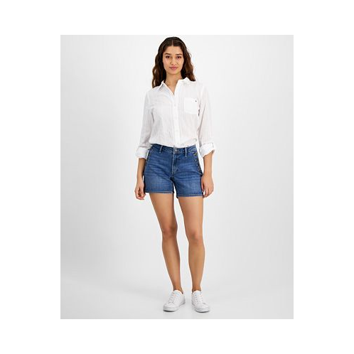 Tommy Hilfiger Womens Greenwich Buttoned-Pocket Denim Sailor Shorts