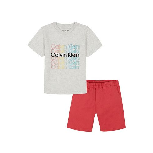 Calvin Klein Little Boys Repeat Logo V-neck T-shirt and Twill Shorts