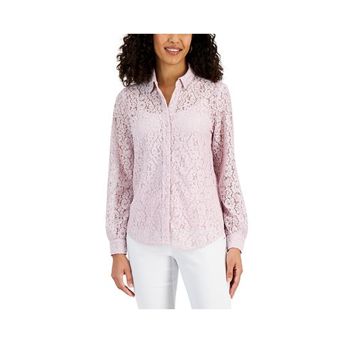 JM Collection Womens Lace Button-Down Long-Sleeve Shirt