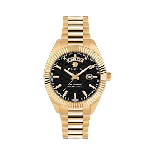 Philipp Plein Mens Date Superlative Gold Ion Plated Stainless Steel Bracelet Watch 42mm