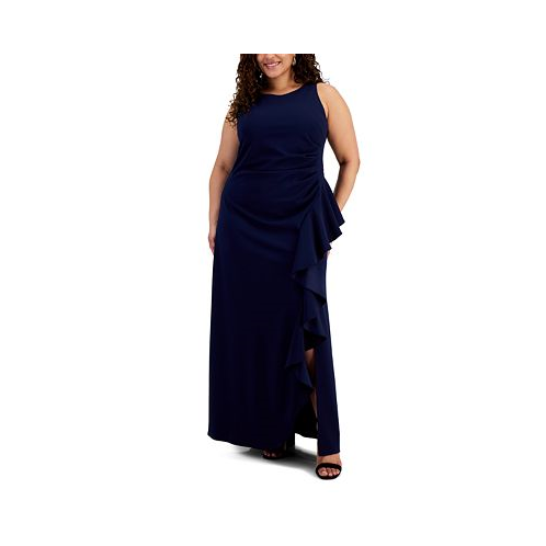 Alex Evenings Plus Size Side-Ruffle Sleeveless Gown