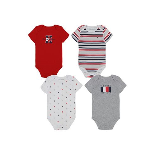 Tommy Hilfiger Baby Boys Signature Short Sleeve Bodysuits Pack of 4