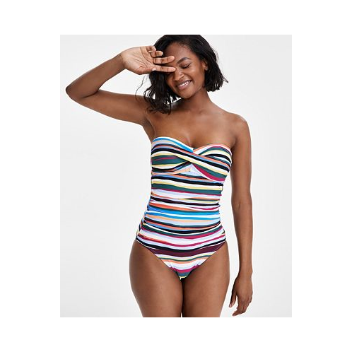 Anne Cole Womens Striped Twist-Front Bandeau One-Piece Swimsuit