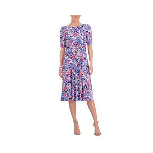 Jessica Howard Womens Ruched-Sleeve Midi Dress