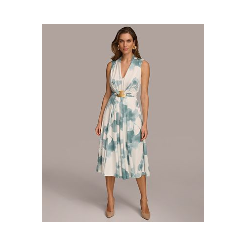 Donna Karan Womens Printed Waist-Wrap Midi Dress
