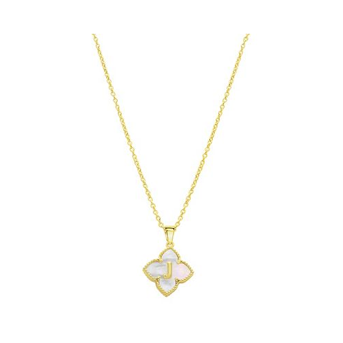 ADORNIA 14K Gold-Plated White Mother-of-Pearl Initial Floral Necklace