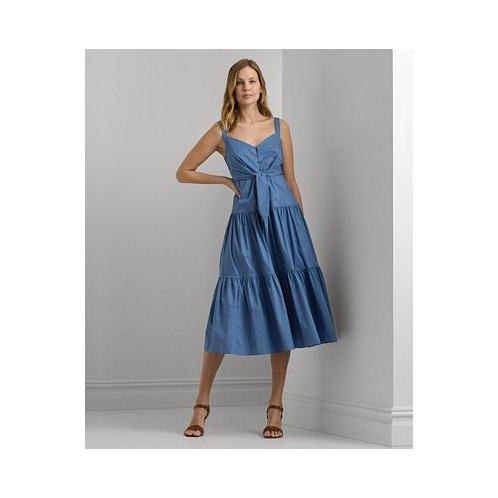 POLO Ralph Lauren Womens Cotton-Blend Tie-Front Tiered Dress