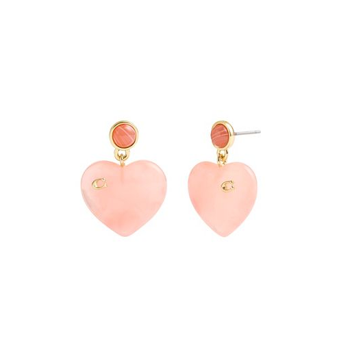 COACH Pink Signature Resin Heart Drop Earrings