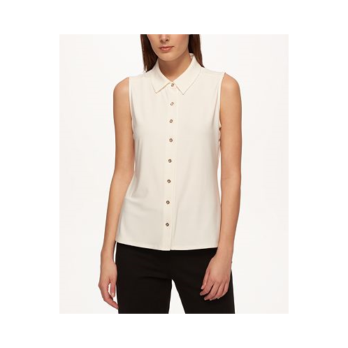 Tommy Hilfiger Womens Sleeveless Button-Up Blouse