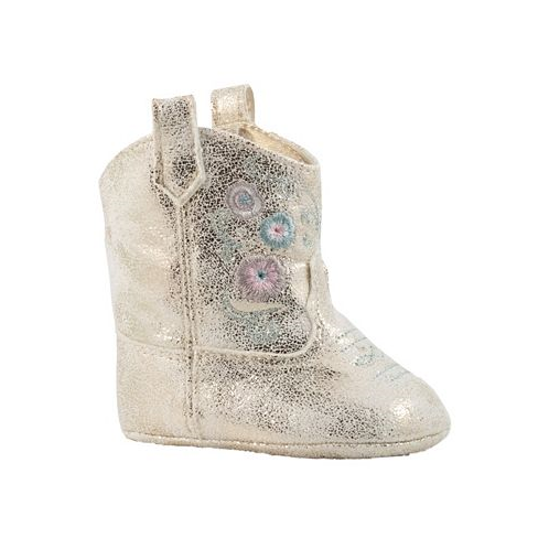 Baby Deer Baby Girl PU Shimmer Western Boot with Flower Embroidery