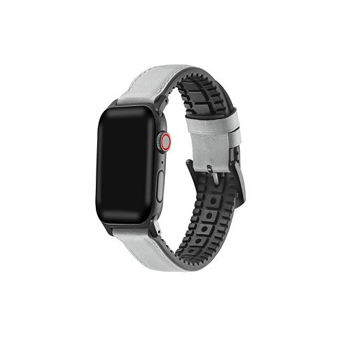 Posh Tech Mens and Womens Genuine Gray Leather Band with Silicone Back for Apple Watch 42mm
