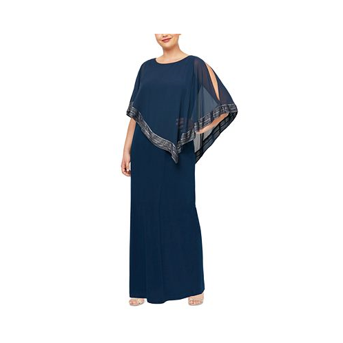SL Fashions Plus Size Asymmetrical-Overlay Gown