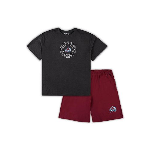 Concepts Sport Mens Burgundy and Heathered Charcoal Colorado Avalanche Big and Tall T-shirt and Shorts Sleep Set