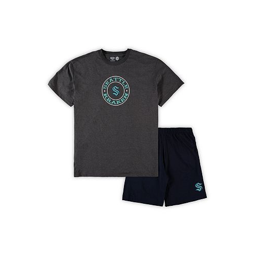 Concepts Sport Mens Deep Sea Blue Heathered Charcoal Seattle Kraken Big and Tall T-shirt and Shorts Sleep Set