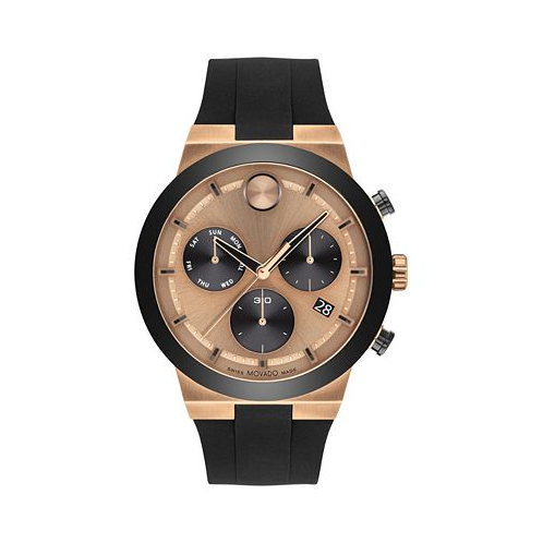 Movado Mens Swiss Chronograph Bold Black Silicone Strap Watch 44mm