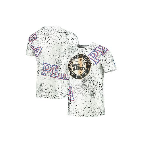 FISLL Mens White Philadelphia 76Ers Gold Foil Splatter Print T-shirt
