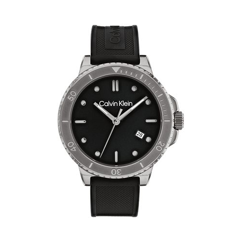 Calvin Klein Mens Black Silicone Strap Watch 44mm