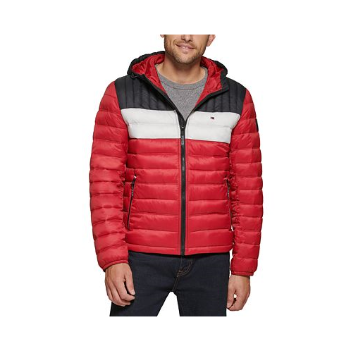 Tommy Hilfiger Mens Quilted Color Blocked Hooded Puffer Jacket