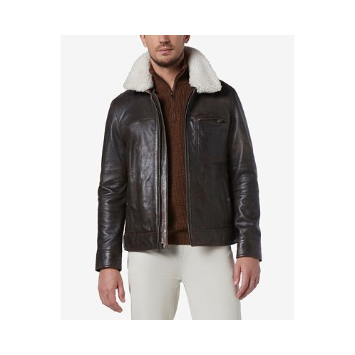 Marc New York Mens Wallack Distressed Leather Aviator Jacket