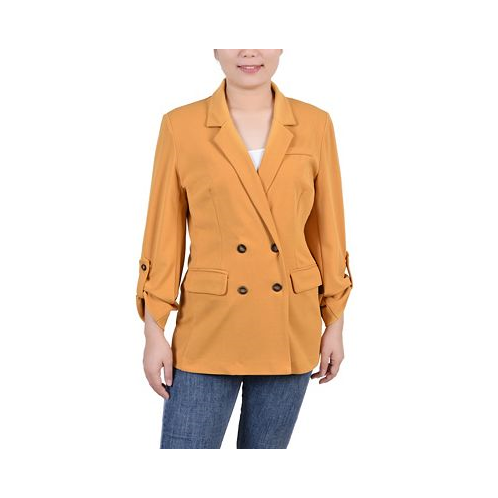 NY Collection Petite Long Sleeve Double Breasted Crepe Blazer
