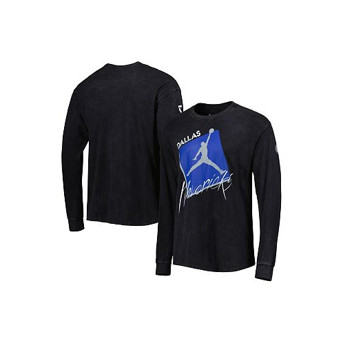 Jordan Mens Black Dallas Mavericks Courtside Max 90 Vintage-Like Wash Statement Edition Long Sleeve T-shirt