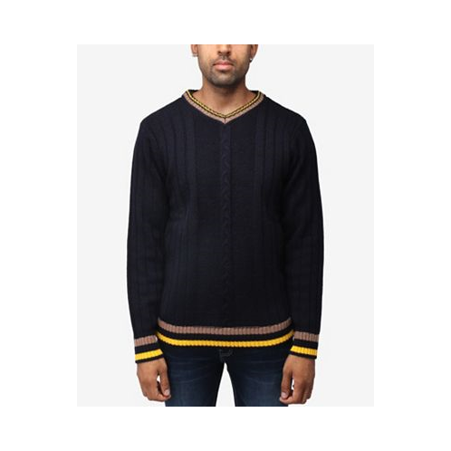 X-Ray Mens Cable Knit Tipped V-Neck Sweater