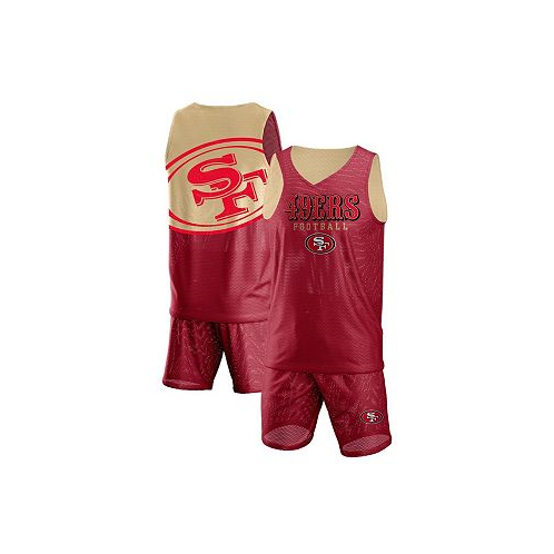 FOCO Mens Scarlet San Francisco 49Ers Colorblock Mesh V-Neck and Shorts Set