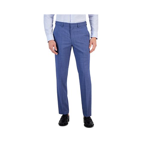 HUGO Mens Modern-Fit Stretch Mid Blue Micro-Houndstooth Wool Suit Pants